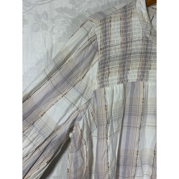 Lane Bryant Peasant Top 20 Pastel Plaid Gold Sparkle Smocked - Picture 4 of 12